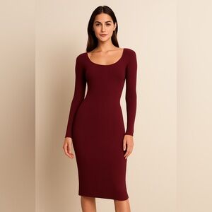 Elegant Burgundy Long Sleeve Dress